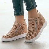 PU Leather Sneakers Spring Autumn Female Vulcanizate Shoes Platform Casual Flat Shoes Lady High-tops Wedge Heel