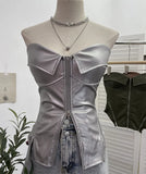 Fongt Shooting Hottie Retro Tender With Chest Pad Wrapped Bra Zipper Design Smear Bra Vest Short Sleeveless Top 8968