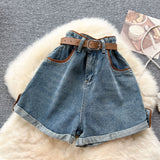 Fongt And Waist Cowboy Broad-Legged Shorts Women Retro Niche High-Rise Thin Casual Hot Trousers