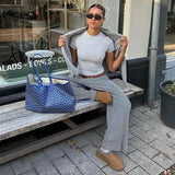 Striped Print Drawstring Low-rise Baggy Pants-Outfit