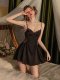 Fongt Sexy Ice Silk Pyjamas Women Pure Wind Autumn Winter Lace Tidive Breast Pad With Pajamas 2025 New Homewear