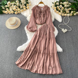 Fongt Style Pink Three-Dimensional Flower Collar Lantern Sleeve Shirt Lady Autumn High-Rise Dress Set