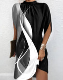 New Women's Fashion Round Collar Loose Bat Sleeve Round Collar Dress-Outfit