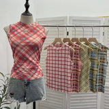 Fongt Mesh Vest Retro Design Slim Slimming Sleeveless T-Shirt Short Top 8036