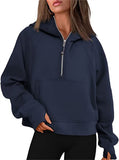 Fongt Autumn And Winter New Fashion Leisure Sports Half Zipper Hooded Short Plus Velvet Wear