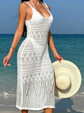 Fongt Beach Hoodie Sexy Long Hollow Knitted Slings Bareback Holiday Sunscreen Skirt