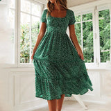 Fongt New Wish Burst Square Collar Bubble Sleeve Floral Dress Dress-Outfit
