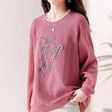 Letter Embroidery Sweatshirts Beading Spring Autumn Korean Loose Women's Clothing Casual O-Neck Basic Commute Pullovers-Outfit