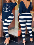 Autumn New Women's Fashion Leisure Bare-Back Printed Trousers Suit-Outfit