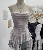 Fongt Irregular Lace Splicing Hem With Lotus Slings With Lotus Slings Waist Yarn Top 8020