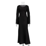 Fongt New Black Strap Slim Satin Dress Fall Women's Horn Sleeves Wrapped Hip Dress-Outfit