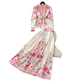 Fongt Dress Dress Woman 2025 New French Waist Bubble Sleeve Print Top High Waist Swing Long Skirt