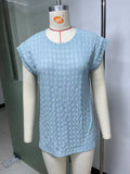 2024 New Round Collar Jacquard Solid Color Short-Sleeved Casual T-Shirt Vest-Outfit