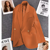 Fongt Korean Version Coffee Color Suit Jacket Female Spring 2024 New Retro British Style Casual Versatile Small Suit-Outfit