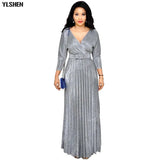 African Dresses for Women Dashiki African Clothes Pleated Africa Skirts Bazin Sexy Gold Stamp Long Sleeve Evening Long