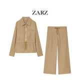 Fongt Homemade New Women's Clothing Adjustable Waist Pocket Coat Wide Leg Trousers