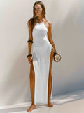 Fongt Dress Double Side High Fork Sling With Beautiful Back Knitted Dress Beach Hooded Woman