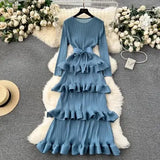 Fongt Banquet Dress High-End Light Luxury Niche Lotus Leaf-Side Cake Dress Heavy Industry Folds Long