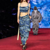 Fongt Style Jeans Two-Piece Female Spring / Summer 2024 New Personality Condole Top Multi-Pocket Cargo Pants-Outfit