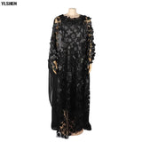 New African Dresses for Women Dashiki Lace Flower African Clothes Bazin Kaftan Boubou Robe Africain Dress Embroidery Long