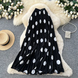 Fongt Fashion Folding Wave Half-Dress French Sweet High-Waisted A-Shaped Skirt Mid-Long Folds Skirt