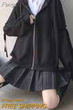 Preppy Style Gray Zip Up Hoodies Women Harajuku Hip Hop Oversized Sweatshirts Black Loose Casual Tops Jacket