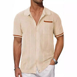 Fongt Men's New Summer Short-Sleeved Shirt Pocket Hollow Out Breathable Cool Summer Men's Casual Top