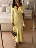 Fongt Collar Body Solid Temperament Elegant Knitted Dress Long Dress Autumn And Winter Women's Dress