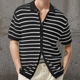 Fongt Men's New Summer Knits Striped Hairy Casual POLO Shirts Men's