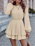 Fongt 2024 Autumn / Winter Fashion Women's Wear Trend Solid Color Round Collar Waist Knit Long Sleeve Jumpsuit-Outfit