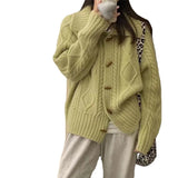 Waxy Twist Turtleneck Cardigan Women's Autumn And Winter New Korean Style Lazy Breeze Loose High Sense Knitted Coat-Outfit