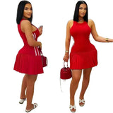 Fongt Babes Sleeveless Knitted Dress Side Striped Hundred Folded Dress Sexy Bag Hips Thin Women's Clothing