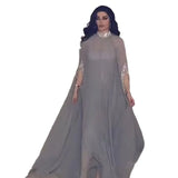 Fongt Middle East Summer New Chiffon Sequins Splicing Half High Collar Casual Women's Big Skirt Women-Outfit