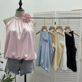 Fongt Shooting French Gold Wind Hanging Shoulder Waistcoat Woman Design Feel Sleeveless Bud Top Loose Shirt 1170