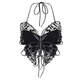 Summer 2024 New Design Feel Street Hipster Dark Butterfly Lace Halter Top-Outfit