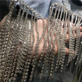 And Summer 2023 New Denim Outerwear Loose Diamond Chain Tassel Streetwear Turn-Down Collar Jacket
