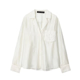 Fongt New Fashion Temperament Women's Embroidered Pocket Shirt 4786079