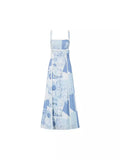 Fongt Fashion Flax Print Sexy Dew-Back Bow Tie With Dress