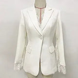 STREET 2022 New Stylish Designer Blazer Jacket Women's Lace Fringe Slit Sleeve One Button