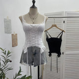 Fongt Outside Wearing Hottie Fake Two Splicing Lace Slings Vest Short Sleeveless Top 12282