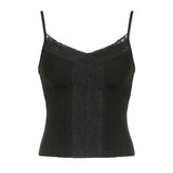 Solid Lace Stitching Crop Top Women Casual Summer Skinny Basic Tees Y2k Harajuku Casual Camisole Ladies Fashion Clothing-Outfit