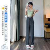 Fongt Narrow Version Of Broad-Legged Trousers Women's Summer Thin High-Waisted Vertical Sleeves Small Sunscreen Ice Silk Pants