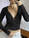 Velvet Hooded Jacket Women'S Sweatshirts Harajuku Pockets Zip Up Crop Hoodies Aesthetic Slim Top Autumn Clothes-Outfit