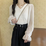 Fongt Temperament Spliced Chiffon Sleeve Long-Sleeved Top Women's Spring And Autumn New Design Sense Slimming
