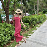 Fongt Pink Small Floral Slim Big Back Pleated Neck Sling Skirt-Outfit