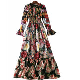 Runway Autumn Long Sleeve Maxi Dress Women's elastic Waist Floral Print Elegant Party Holiday Long