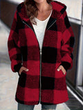 Fongt Women's Coat New Wish Long-Sleeved Lattice Hooded Zip-On With Pocket Loose Coat