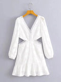 Fongt Break French Elegant Wind 2025 Spring New Fashion Design Deep V Lace Hollow Dress