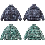 Men Hip Hop Reversible Jacket Parka Streetwear Retro Graphic Harajuku Padded Jacket 2022 Winter Cotton Casual Windbreaker