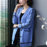 Fashion Women Cardigan Casual 2022 Autumn v Neck Sweater Soft Knitted Korean Single Breasted Pocket Jacket Coat
